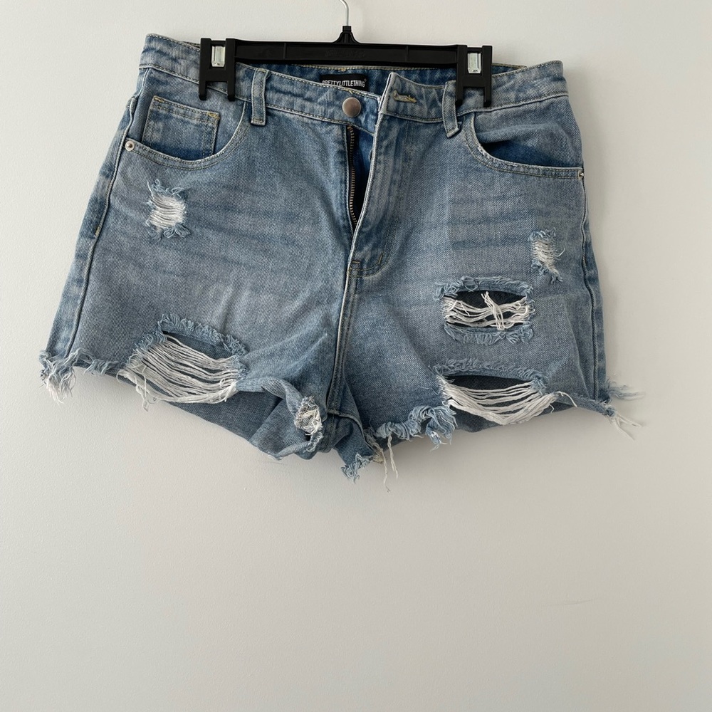 Pretty Little Thing Ripped Blue Jean Shorts - size US 8